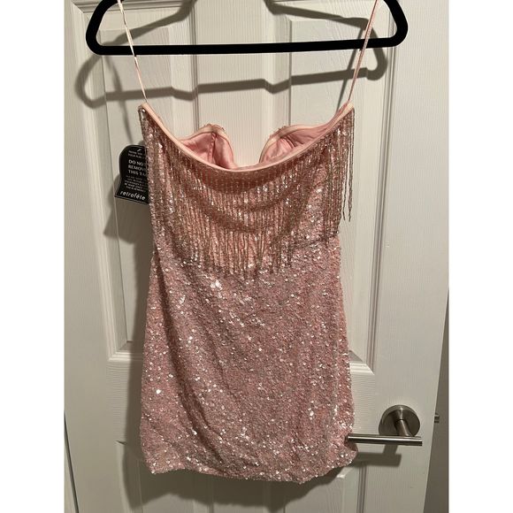 New *FLAW* retrofete Cassandra Dress in Baby Pink Size S REVOLVE MSRP $565 - Picture 7 of 10